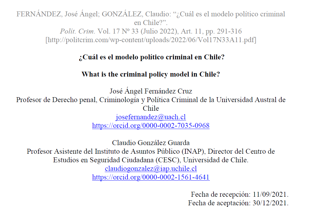 Cuál es el modelo político criminal en Chile? - Facultad de Gobierno -  Universidad de Chile